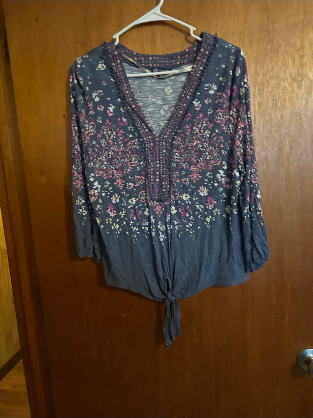 Democracy Navy Floral Tie-Front V-Neck Tunic